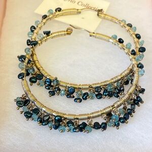 Jill Reno Collection Precious Stone Large 14K Gold Hoop Earrings